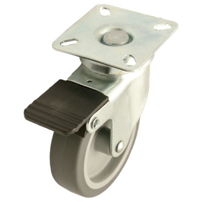 Swivel castor rubber 100mm with front brake (G-P6/GRU-PL-galvanised) :: 27-8100