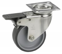 Zwenkwiel rubber 75mm RVS met voorrem (G-P6/TRU-PL) :: 25-8106