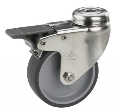 Zwenkwiel rubber 50mm RVS met voorrem (G-P6/TRU-BO) :: 25-7101