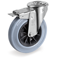 Zwenkwiel rubber 80mm met voorrem (G-PP/GRU-NL/BO) :: 22-5601