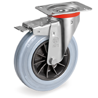 Zwenkwiel rubber 160mm met voorrem (R-PP/GRU-NL/PL) :: 22-5230