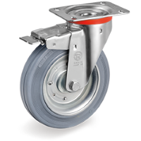Swivel castor rubber 100mm with front brake (R-PS/GRU-NL/PL) :: 23-5222