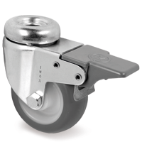 Zwenkwiel rubber 75x24mm RVS met voorrem (G-PP/TGRU-BO) :: 38-7303NX
