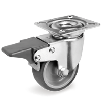 Zwenkwiel rubber 40x18mm met voorrem (G-PP/TGRU-PL) :: 38-8200