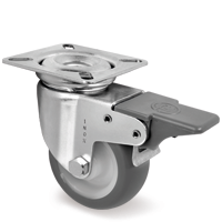 Zwenkwiel rubber 75x24mm RVS met voorrem (G-PP/TGRU-PL) :: 38-8303NX