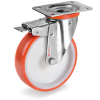 Zwenkwiel kunststof 125x35mm RVS met voorrem (R-P6/IPU-NLX/PL) :: 60-6723