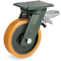 Zwenkwiel kunststof 250mm met voorrem (K-GY/PU-HD/PL) :: 64-8527