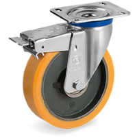 Zwenkwiel kunststof 150x50mm met voorrem (K-GY/PU-M/PL) :: 64-5564