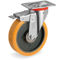 Zwenkwiel kunststof 200x50mm met voorrem (K-GY/PU-NL/PL) :: 64-5466