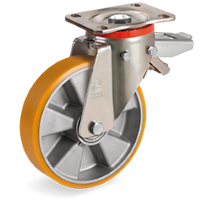 Zwenkwiel kunststof 200mm met achterrem (K-AL/PU-P/PL) :: 65-6606