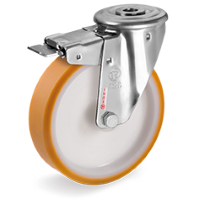 Zwenkwiel kunststof 125x30mm RVS met voorrem (G-P6/PU-NLX/BO) :: 66-8803