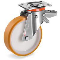Zwenkwiel kunststof 200x50mm RVS met achterrem (R-P6/PU-PX/PL) :: 66-7516