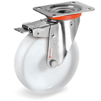 Zwenkwiel kunststof 125mm RVS met voorrem (G-P6-NLX/PL) :: 68-9003