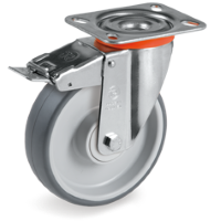 Swivel castor rubber 125x35mm with front brake (K-PP/TGRU-NL/PL) :: 71-4903