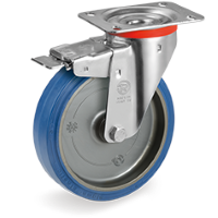 Zwenkwiel rubber 160x50mm met voorrem (K-P6/ERU-NL/PL) :: 73-5804