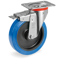 Zwenkwiel rubber 100x36mm met voorrem (K-P6/ERU-NL/PL) :: 73-5802AE