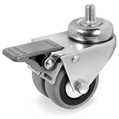 Zwenk tweelingwiel rubber 50x18mm met voorrem (G-DRB-PP/GRU-DR/M10x15) :: 37-9201