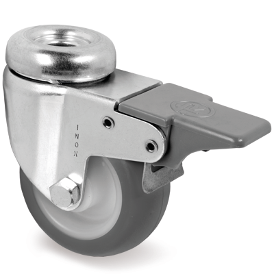 Zwenkwiel rubber 75x24mm RVS met voorrem (G-PP/TGRU-BO) :: 38-7303NX