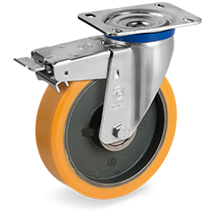 Zwenkwiel kunststof 200x50mm met voorrem (K-GY/PU-M/PL) :: 64-5566