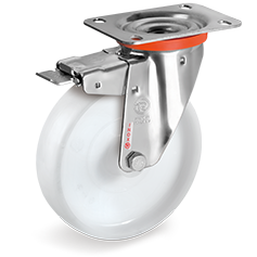 Zwenkwiel kunststof 125mm RVS met voorrem (G-P6-NLX/PL) :: 68-9003