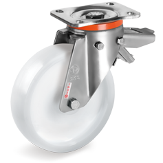 Zwenkwiel kunststof 150x45mm RVS met achterrem (G-P6-PX/PL) :: 68-7224